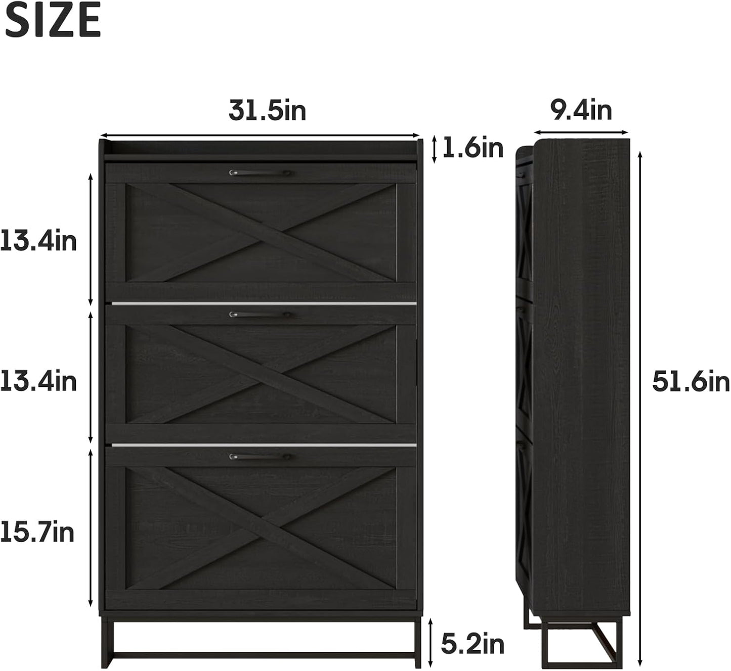 Maupvit Shoe Storage Cabinet with 3 Flip Drawers, Freestanding Organizer with Metal Legs for Entryway, Narrow Shoe Rack Cabinet, Black
