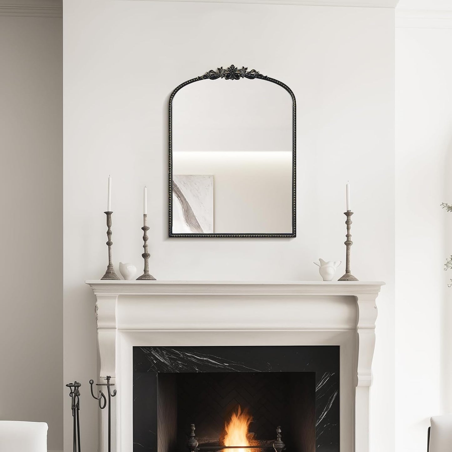 WallBeyond Gold Vintage Mirror for Vanity 22x30 Inch, Black Antique Mirror with Ornate Frame, Arched Vintage Wall Mirror for Bathroom, Living Room, Fireplace, Entryway