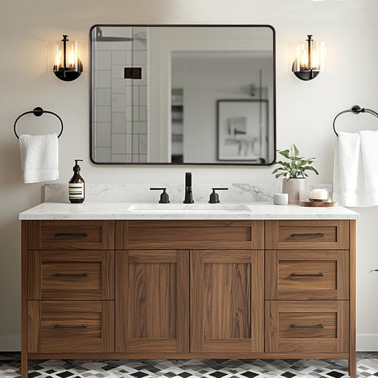 ANDY STAR 48x36 Inch Bronze Bathroom Mirror, Rounded Rectangle Oil Rubbed Bronze Mirrors for Bathroom,Tube Metal Framed, 1’’ Deep Wall Mounted Vertically/Horizontal