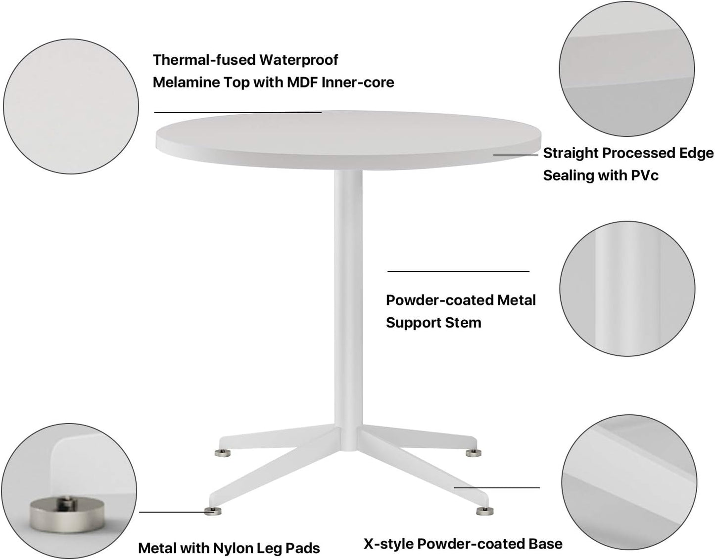 White Dining Table Round Small Office Table Conference Table Coffee Meeting Table for Office Boardroom Kitchen Living Room Waterproof Desktop Easy Assembly 31.5 inch