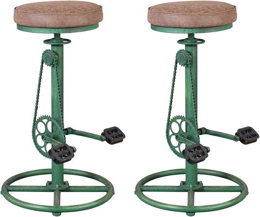 Topower Vintage DIY Bar Stool Bicycle Chain Iron Pedal Retro Industrial Height Adjustable Bicycle Wheel Design bar Chair Set of 2 Antique Green