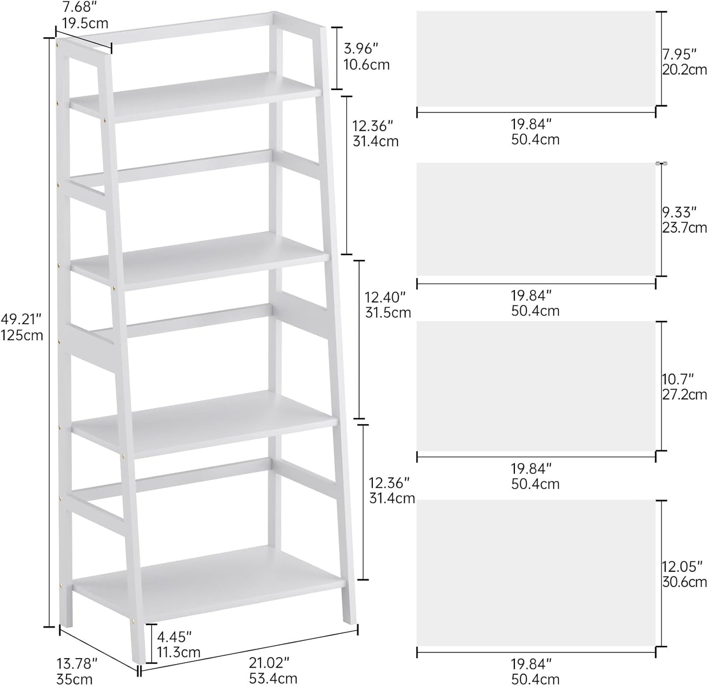 HITNET Ladder Shelf, 4 Tier Bookshelf, Floor Standing Bathroom Storage Rack with Bamboo Frame, Home Office Open Display Bookcase, White