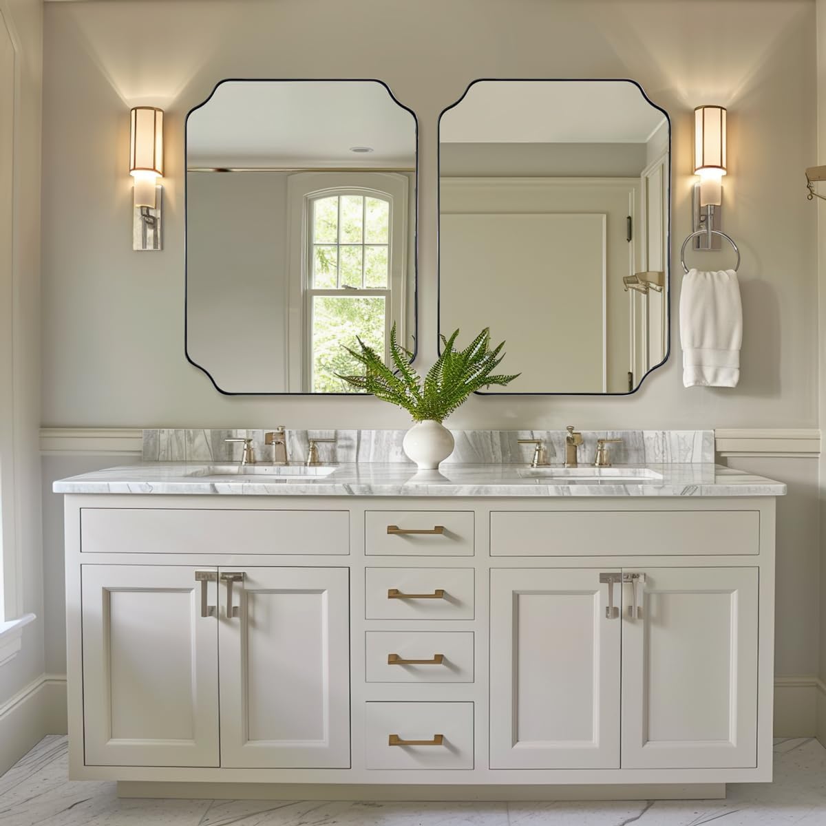 ANDY STAR Scalloped Bathroom Mirror, 24x32’’ Brushed Nickel Rectangle Mirror for Bathroom, Silver Bathroom Vanity Mirror, Unique Scalloped Edge Design, Rust-Proof Stainless Steel Frame