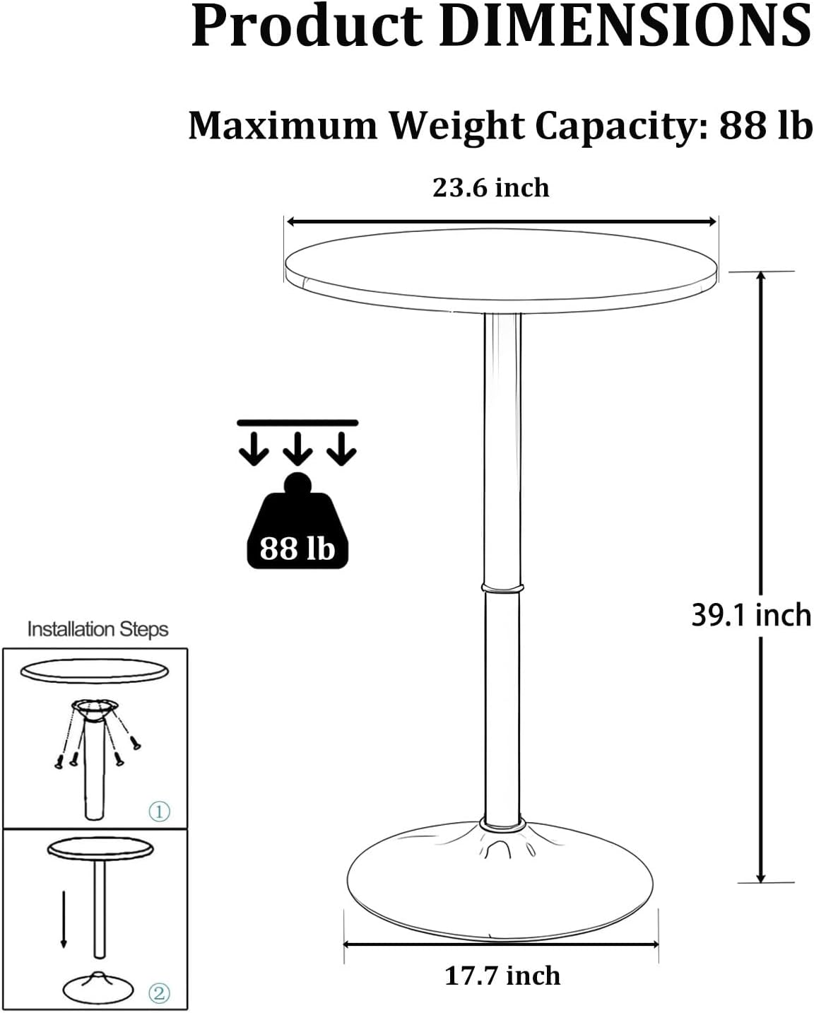 24'' Gold Bar Table Round Cocktail Table 39.1" Height Kitchen Dining Tables Modern Pub Tables with MDF Top, Gold Leg Base for Bar, Bistro, Caffee Top Table Tall