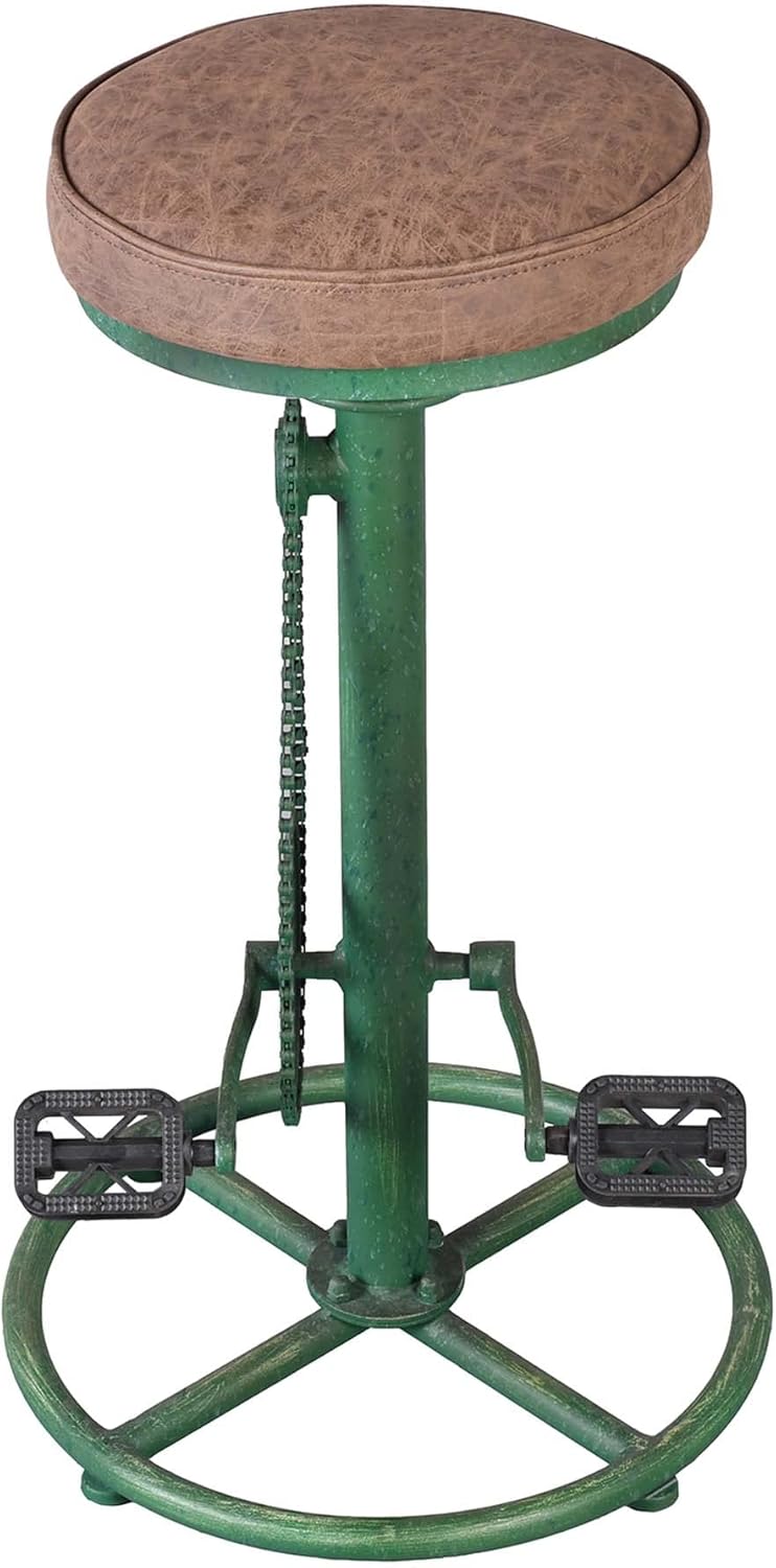 Topower Vintage DIY Bar Stool Bicycle Chain Iron Pedal Retro Industrial Height Adjustable Bicycle Wheel Design bar Chair Set of 2 Antique Green
