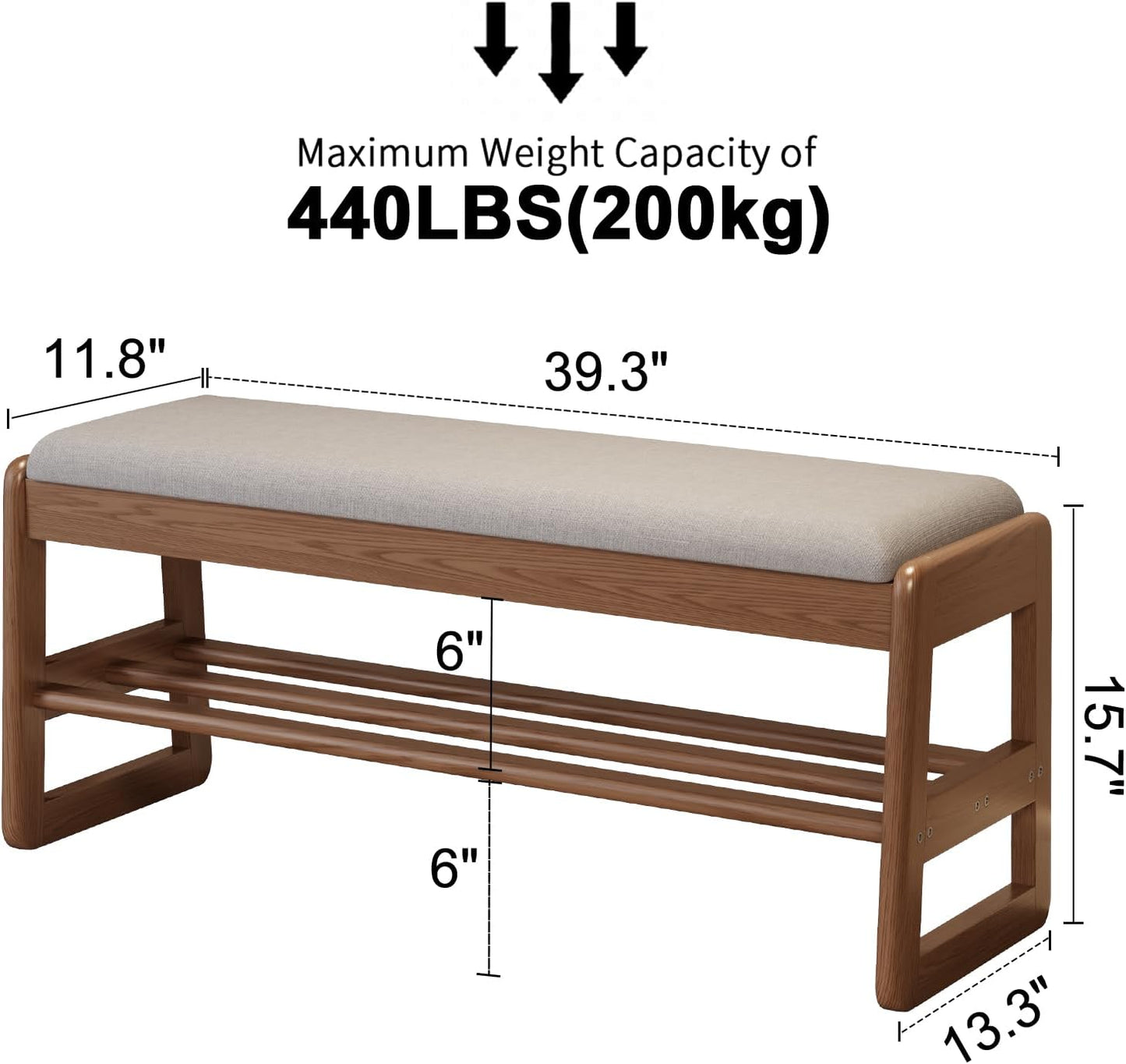 Shoe Rack Bench with Cushion, 2 Tiers Shoe Bench with Flip-Top Storage,Wood Shoe Rack for Entryway,Hallway（Walnut,39.3"）