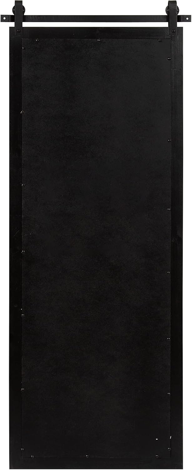 Kate and Laurel Cates Farmhouse Wood Framed Panel Wall Mirror; 18 x 50; Black; Decorative Rustic Barn Door Inspired Wall Mirror Decor With Full Length Size