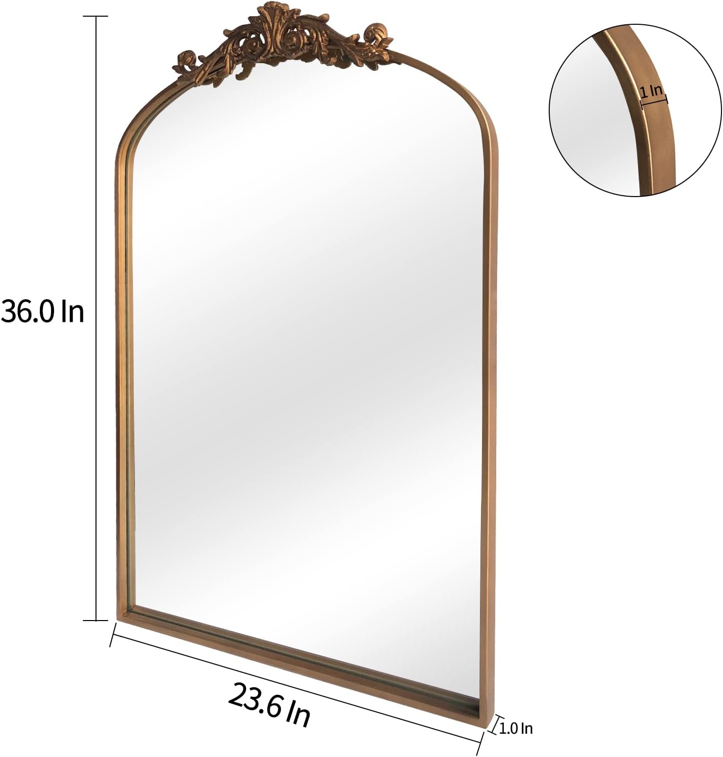 WAMIRRO Antique Mirror,Gold Traditional Vintage Ornate Baroque Arched Brass Mirrors Entryway/Fireplace/Living Room/Hallway/Bathroom 24"X36"