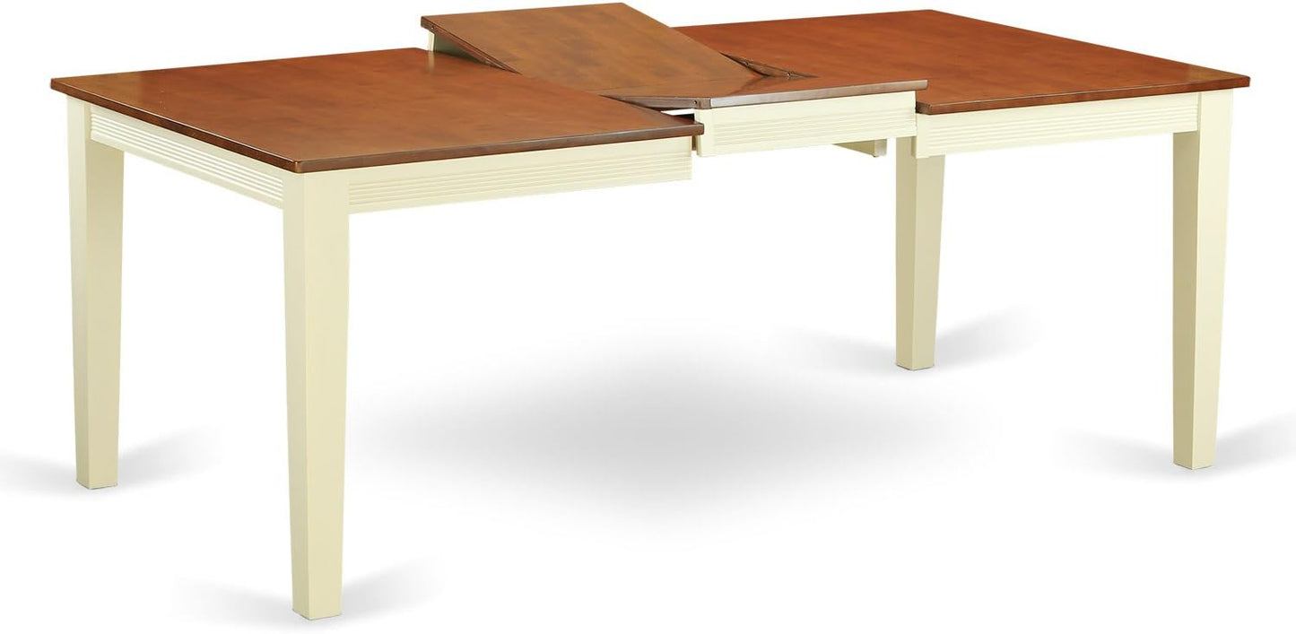 East West Furniture QUIN5-WHI-W 5 Piece Dining Room Table Set Includes a Rectangle Kitchen Table with Butterfly Leaf and 4 Dining Chairs, 40x78 Inch, Buttermilk & Cherry