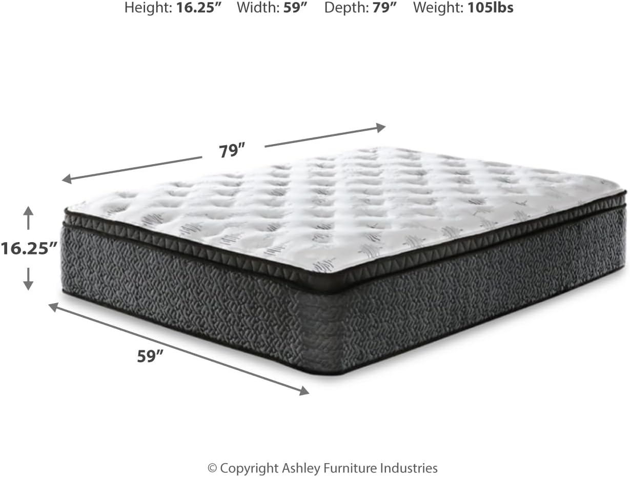 Signature Design by Ashley Queen Size Ultra Luxury 16 Inch Hyper Cool Euro Top Hybrid Mattress with Cooling Gel Memory Foam, Fiberglass Free, Mattress In A Box