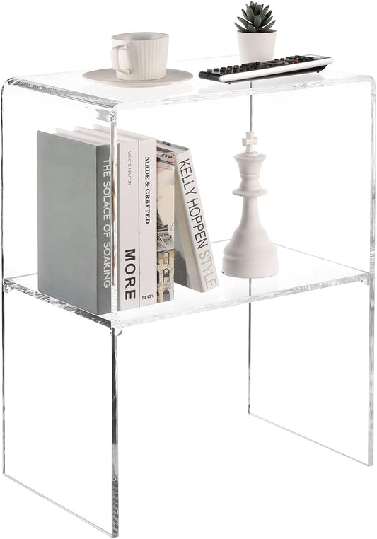 MyGift 24 Inch Acrylic Nightstand with 2 Tier Display Shelf, Clear Acrylic Side Table for Living Room Bedside Bedroom, Decorative Clear Home End Table