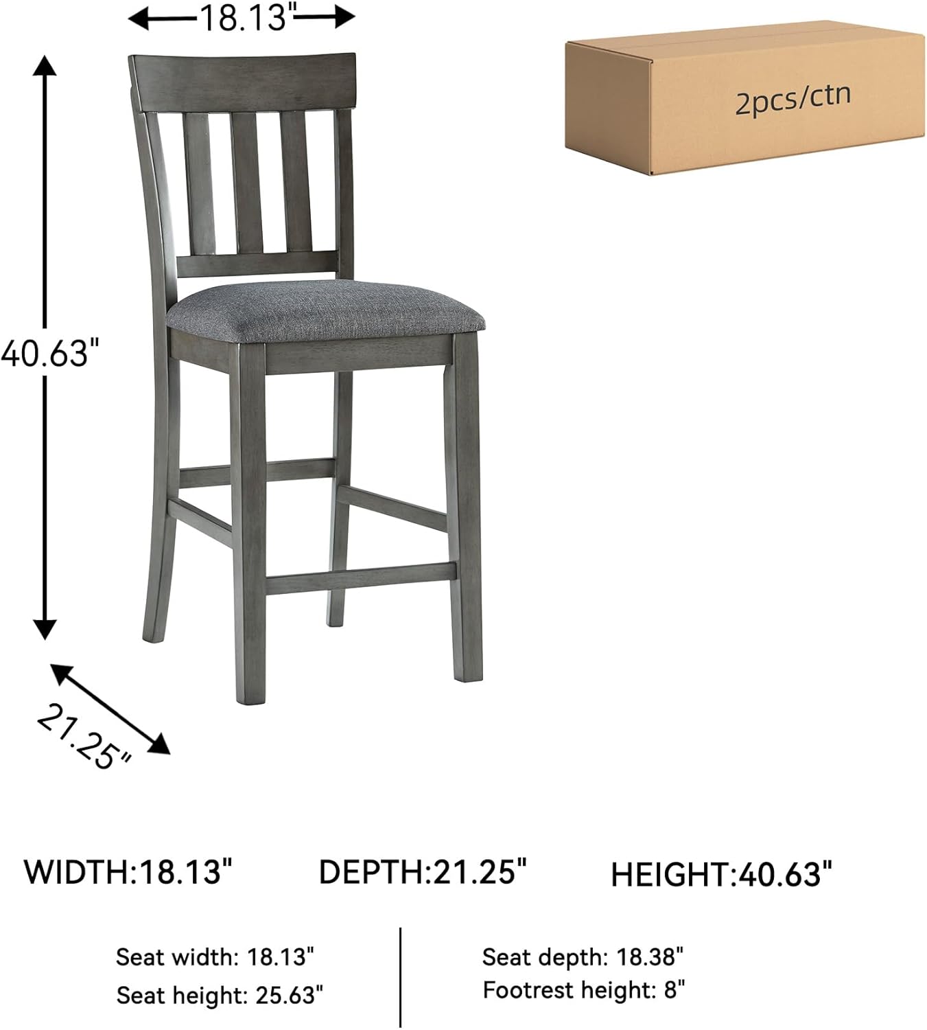Signature Design by Ashley Hallanden Modern Farmhouse 25.75" Counter Height Upholstered Barstool, Set of 2, Dark Gray