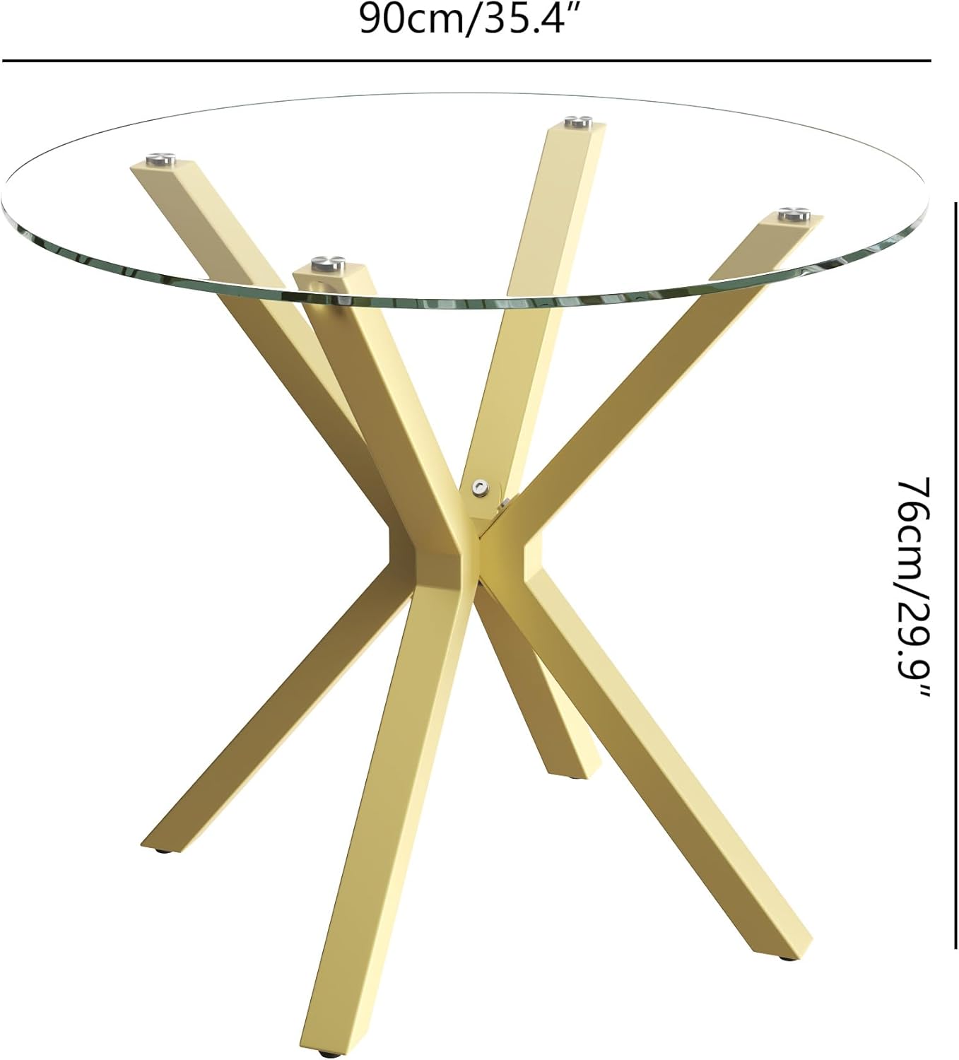 Tempered Glass Dining Table for 2-4, 36 Inch Round Kitchen Table with Gold Metal Legs Modern Dinner Table for Dining Room Kitchen
