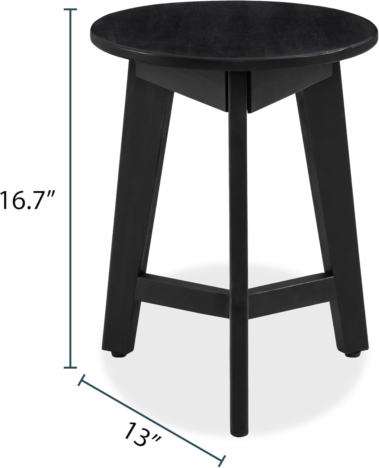 Round Side Table – Solid Acacia Wood End Table for Living Room or Bedroom – Black Wood Finish, Compact Nightstand or Accent Table for Sofas & Beds (13 x 16 x 13 Inches)