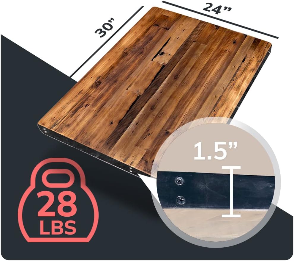 Reclaimed Wood Table Top - Rustic Recycled Wooden Piece Perfect for Signs, Kitchens, Dining and Coffee Table Tops (Reclaimed Wood Table Top with Metal Edge, 24" x 30")