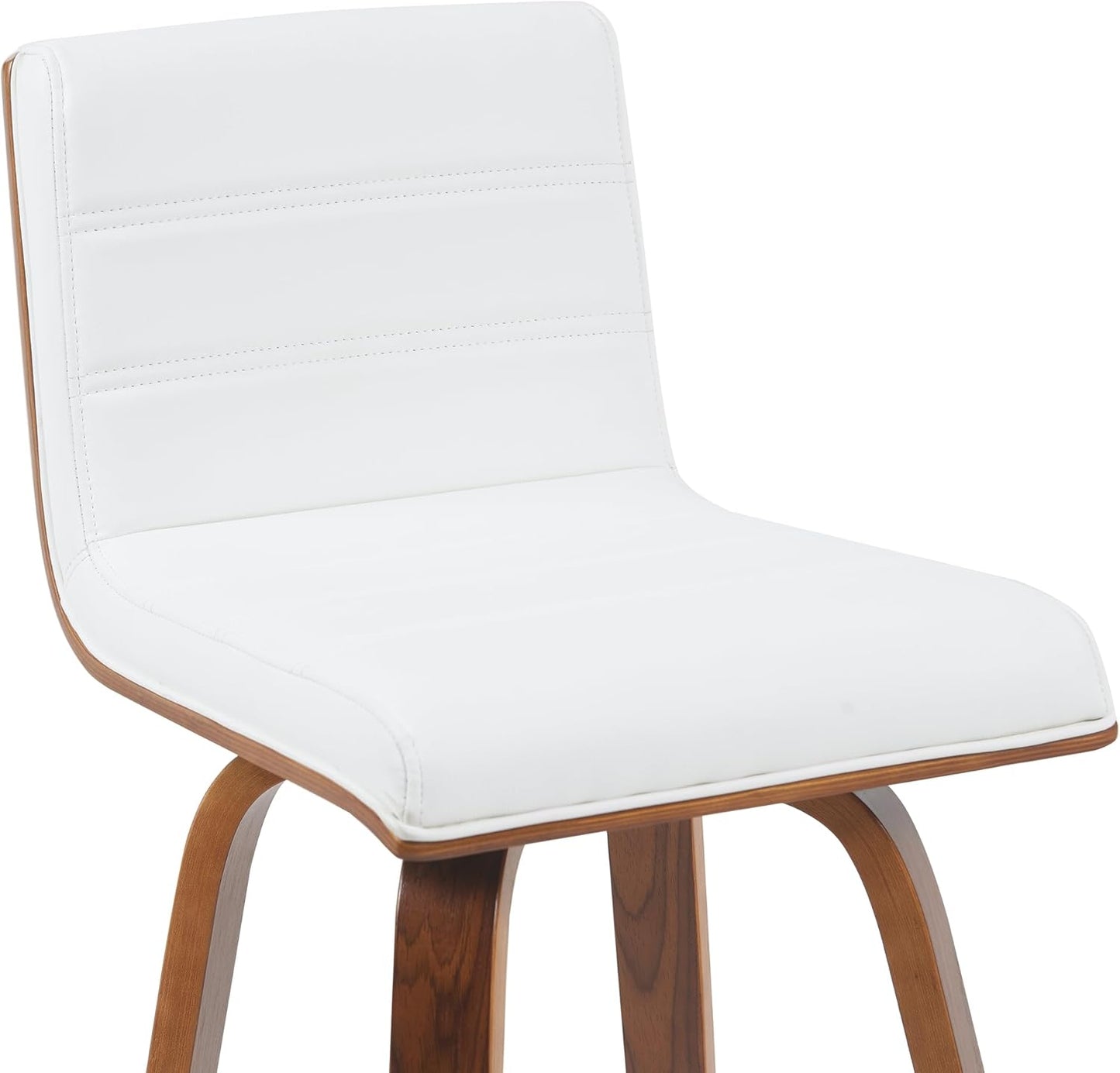 Vienna Modern Counter Height Swivel Bar Stool with Snow White Faux Leather Seat and Walnut Finished Wood Frame Set of 3