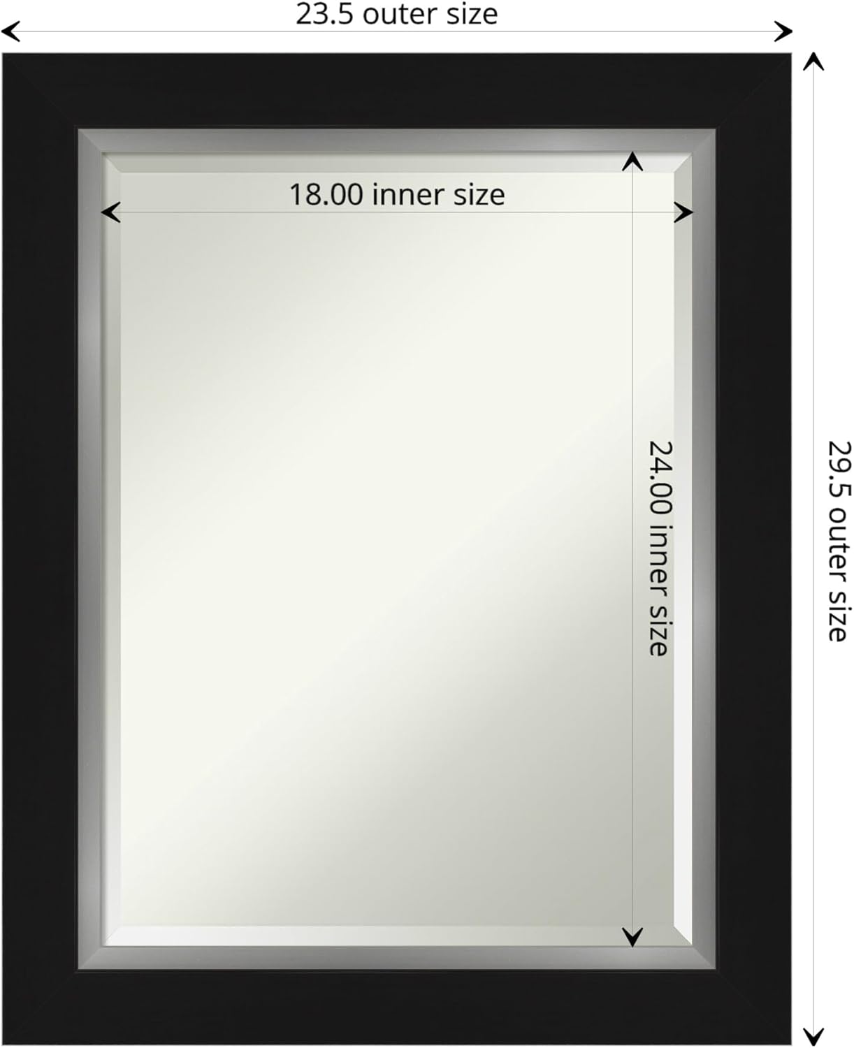 Amanti Art Black Bathroom Mirror for Over Sink, 30x24 Eva Black Silver Rectangle Vanity Mirror, Medium Modern Contemporary Frame, Hangs Horizonally and Vertically, Bathroom Wall Decor, Beveled Edge