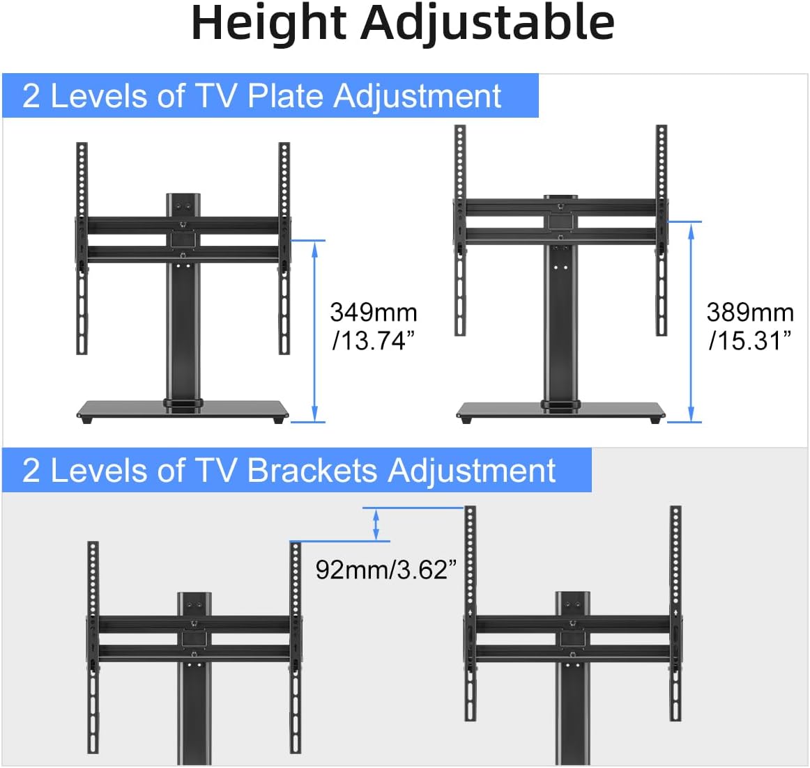 suptek Universal Swivel Table Top TV Stand for 26-55 inch LED OLED Flat Curved Screens, Height Adjustable TV Mount Stand with Glass Base Hold up to 99lbs, Max VESA 400x400mm,TS202