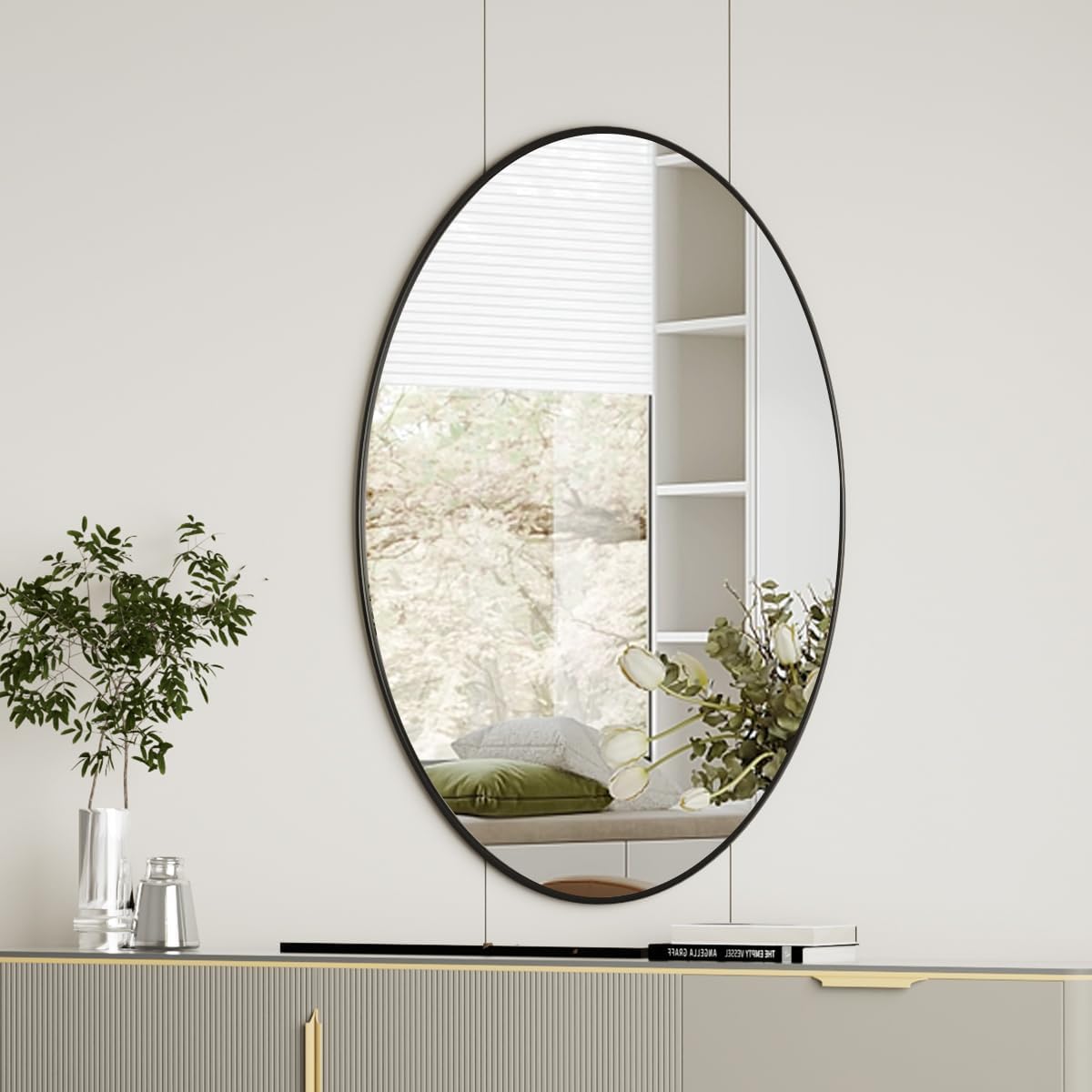 Koonmi Black Oval Bathroom Mirror, 20"x28" Bathroom Vanity Mirror, Oval Mirror for Bedroom Living Room Entryway, Hangs Horizontal or Vertical