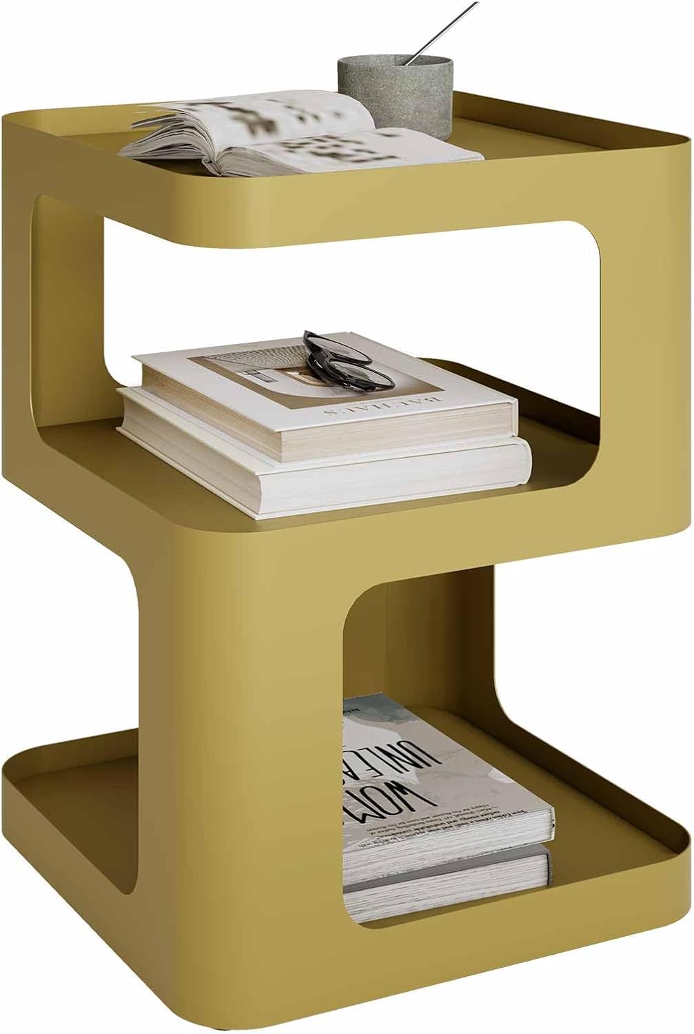 XIV Side Table, Small End Table, Modern Nightstand, Accent Bedside Table, 3 Tier Night Stands, Metal Bed Side Table for Living Room Bedroom Outdoor Entryway, No Assembly Required (Gold, Square)
