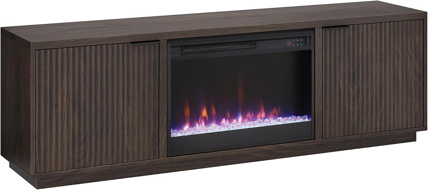Henn&Hart Rectangular TV Stand with 26" Crystal Fireplace for TV's up to 78" in Alder Brown, for Home, Living Room, Bedroom, Entertainment Room, Office