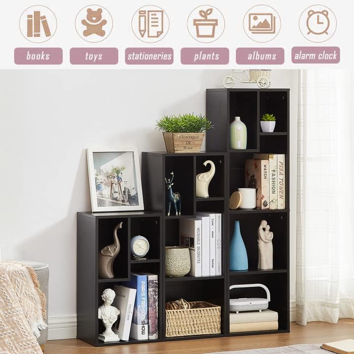VECELO 3 Cube Small Bookcase, Fits Tallest Hardcovers, Horizontal Available, 2-Tier Modern Bookshelf, Storage Organizer for Small Spaces, Kids Room, Bedroom Living Room, Black