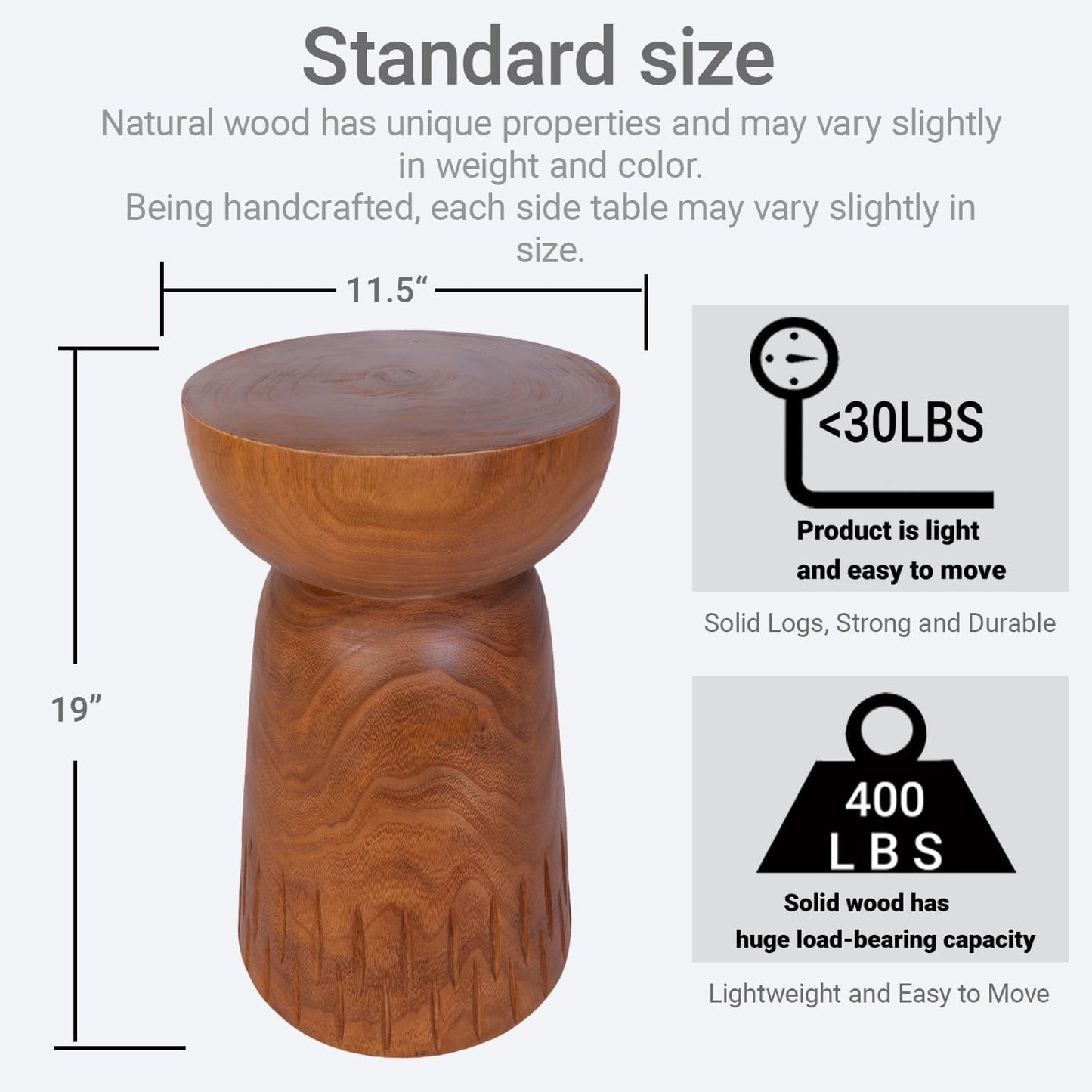 Athaliah 19.25”H Wood Side Table – Natural Wooden End Table, Round Wood Accent Table for Living Room, Patio, Garden, Balcony, or Home Decor