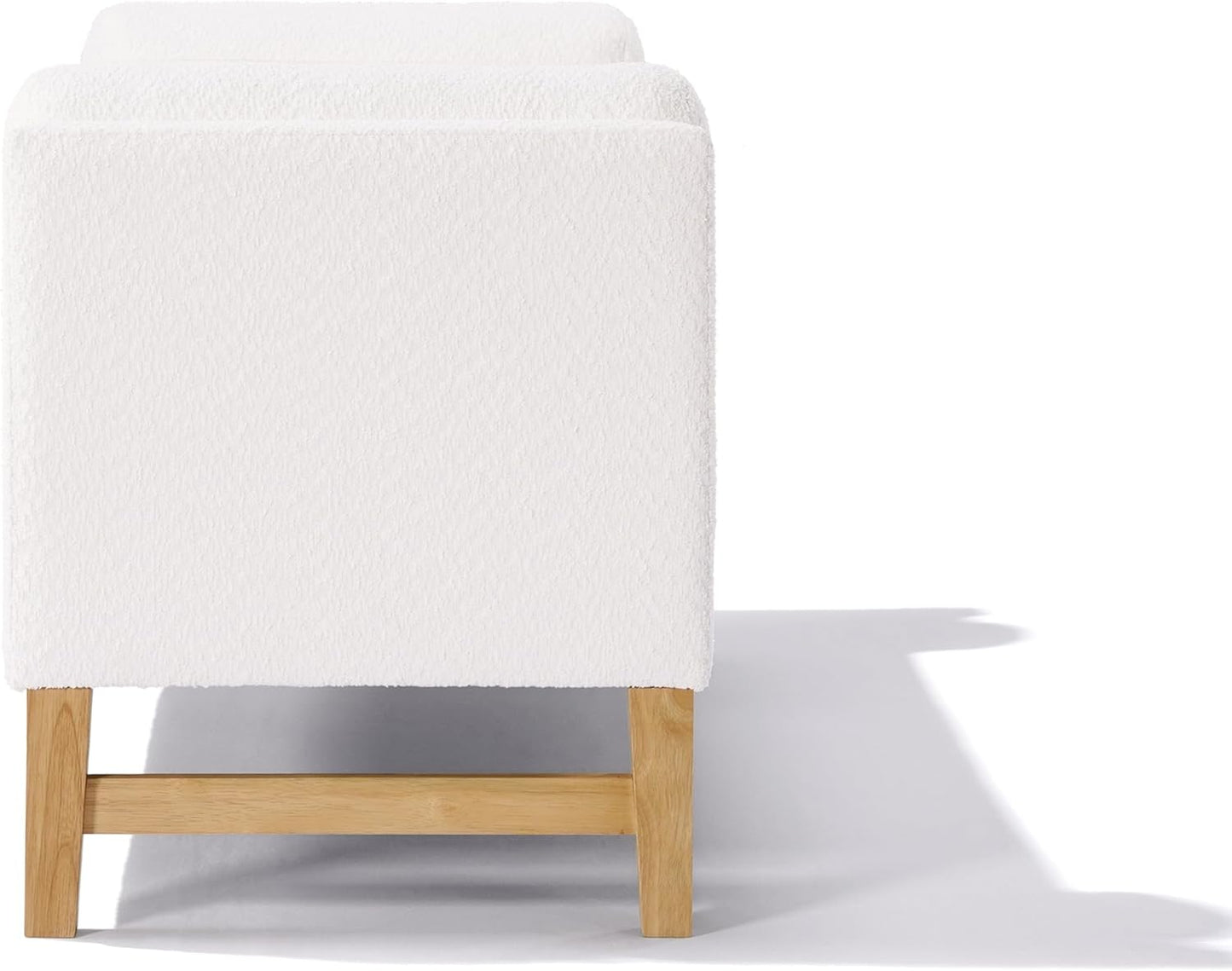 Merax Boucle Upholstered Storage Ottoman Bench 50.8" End of Bed Bench with 2 Round Pillows & Solid Wood Legs, Ample Hidden Storage Space, for Entryway Bedroom, Ivory