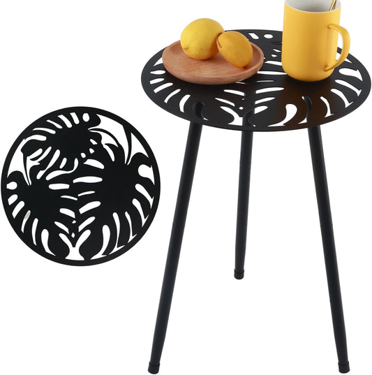 1 Pack Metal Outdoor Side Tables Small Outside End Table for Patio Round Accent Garden Corner Table for Small Spaces, Balcony, Porch Plant Stand Indoor