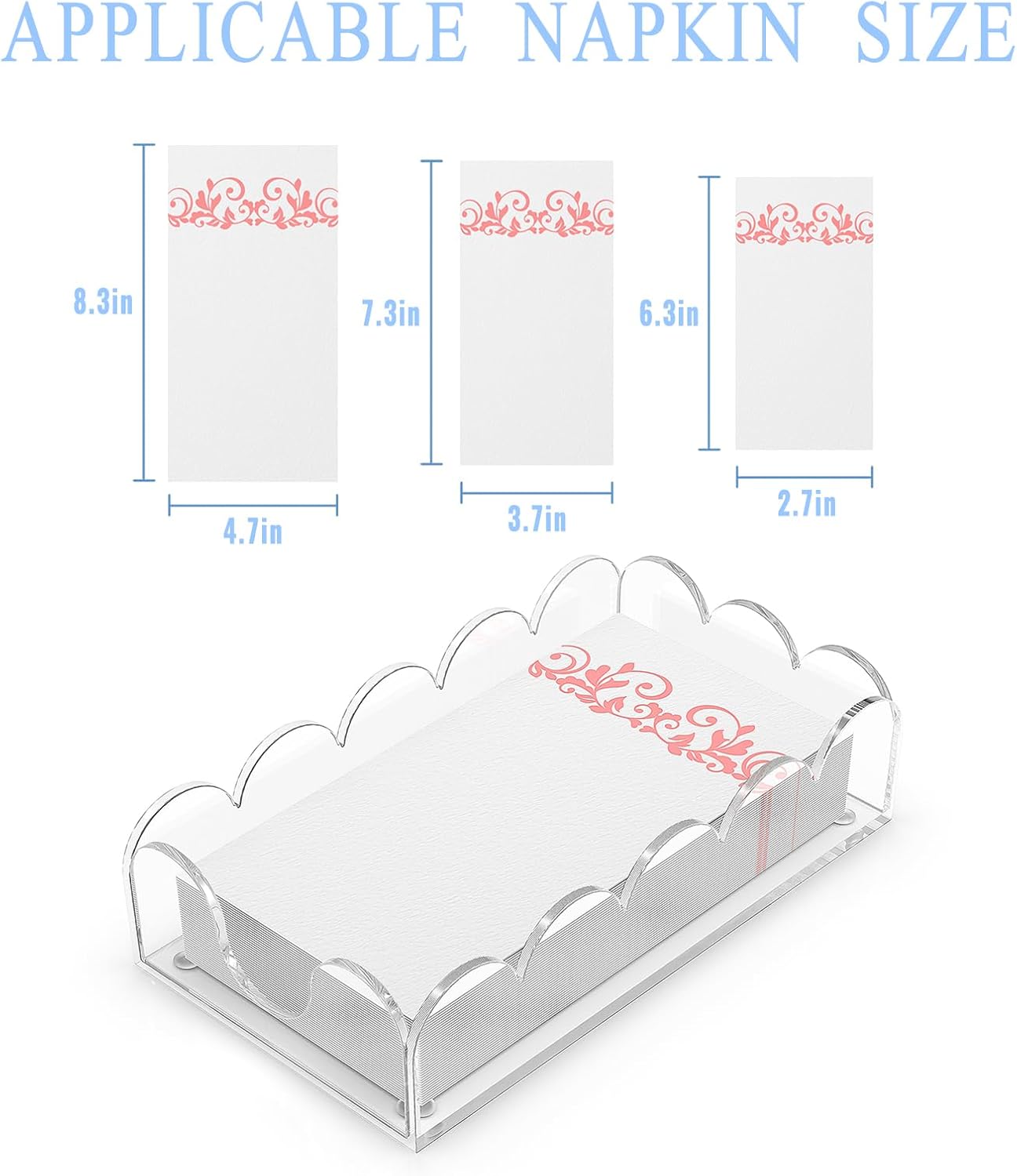 LUGUNU Clear Acrylic Napkin Holder – Scalloped Tray for Bathroom, Kitchen, Dining Room – Stylish Guest Hand Towel & Disposable Paper Holder for Weddings, Hotels, and Home Decor (9x5.1x2.4 inch)