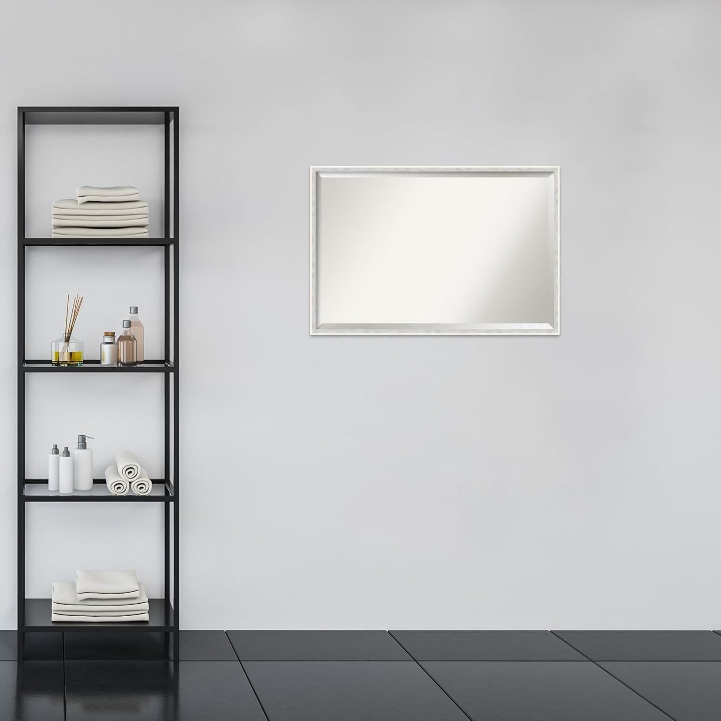 Amanti Art White Bathroom Mirror for Over Sink, 25x37 Paige White Silver Rectangle Vanity Mirror, Large Modern Contemporary Wood Frame, Hangs Horizonally and Vertically, Bathroom Wall Decor, Beveled