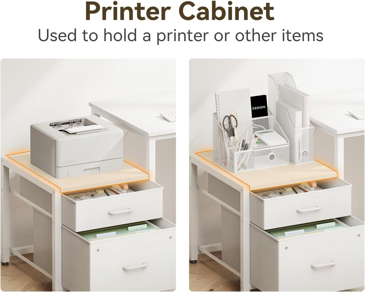 Casaottima L Shaped Desk with Drawers & File Cabinet, Reversible White Computer Desk with Storage Shelves & CPU Stand, Corner Desk with Power Outlets, L Table for Home Office