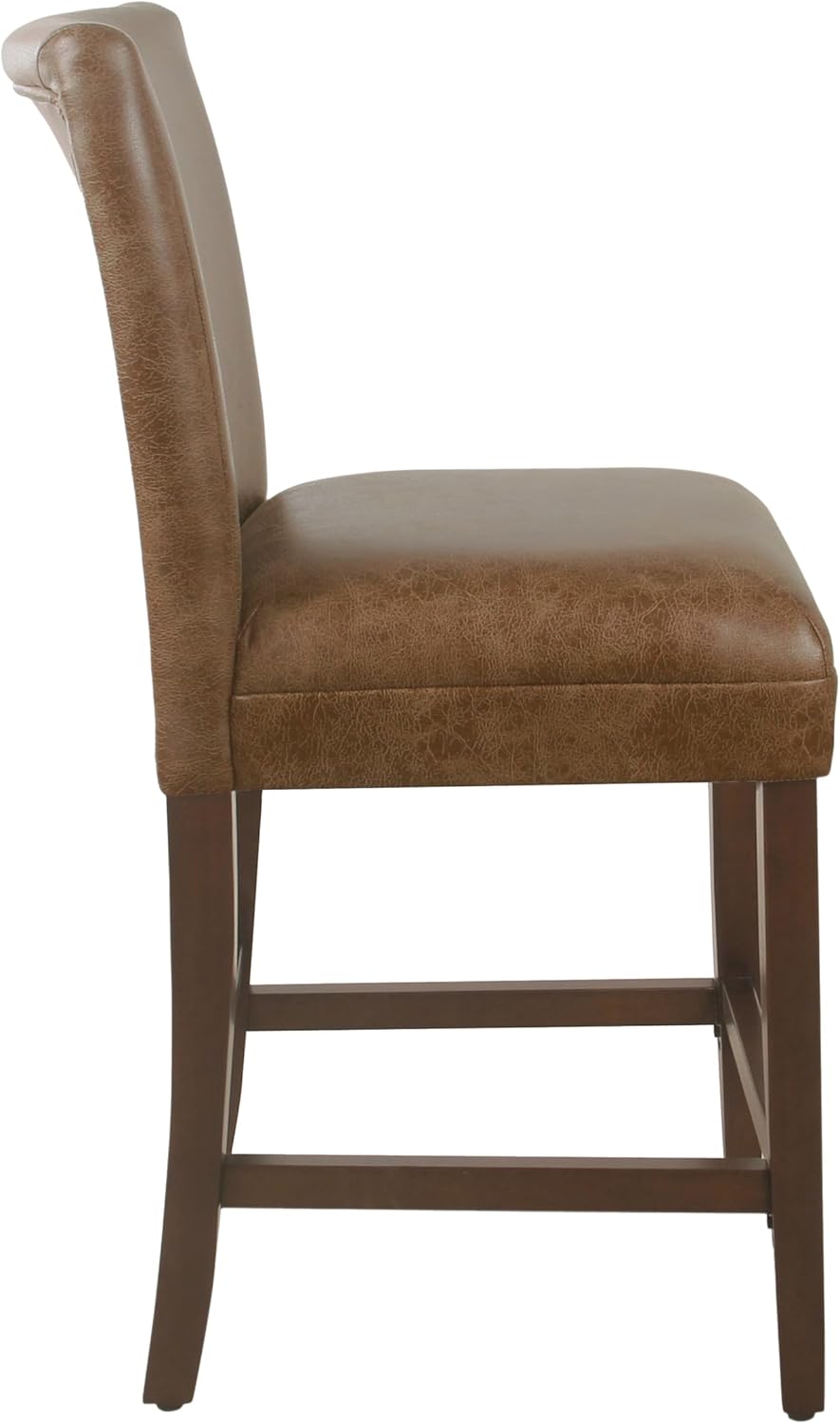 HomePop by Kinfine Fabric Upholstered Parsons Leatherette Counter Height Barstool Chair - 24-Inch, Distressed Brown Faux Leather(Single Pack)