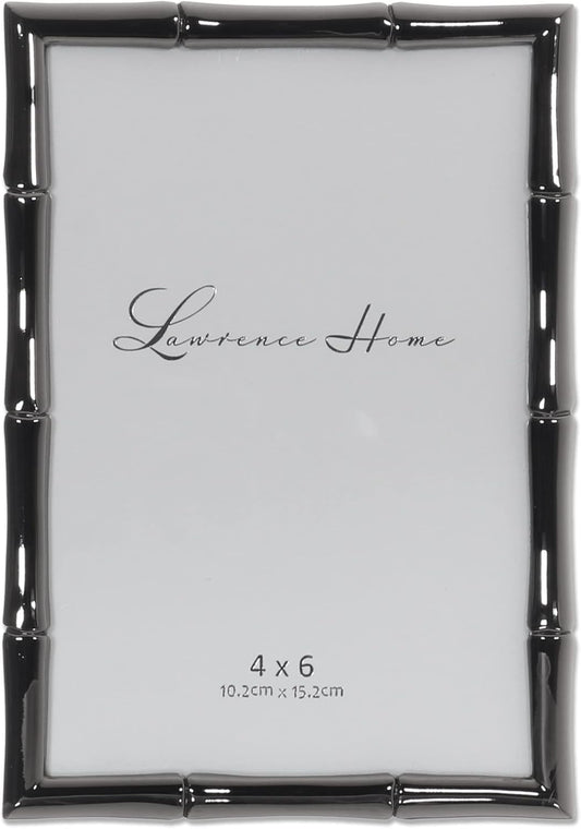 Lawrence Frames 4x6 Black Polished Metal Picture Frame with Bamboo Design