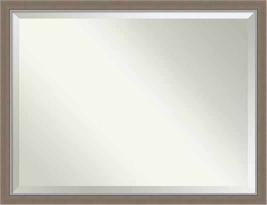 Amanti Art Brown Wall Mirror 33x43 Eva Brown Narrow Rectangle Bathroom Mirror for Wall Decor Living Room, X-Large Country Rustic Frame, Hangs Horizonally and Vertically, Bathroom Decor, Beveled Edge