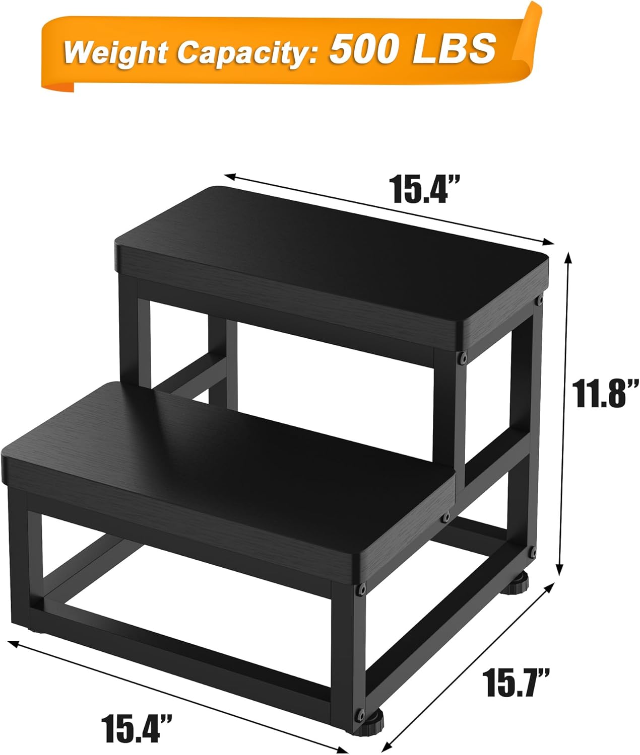 Step Stools for Adults Kids, Heavy Duty Stepping Stools Wooden Bed Step Stools for High Beds, Non-Slip 2 Bedside Foot Stool with 500 Lbs Capacity for Bedroom Kitchen Bathroom Outside, Easy Assembly
