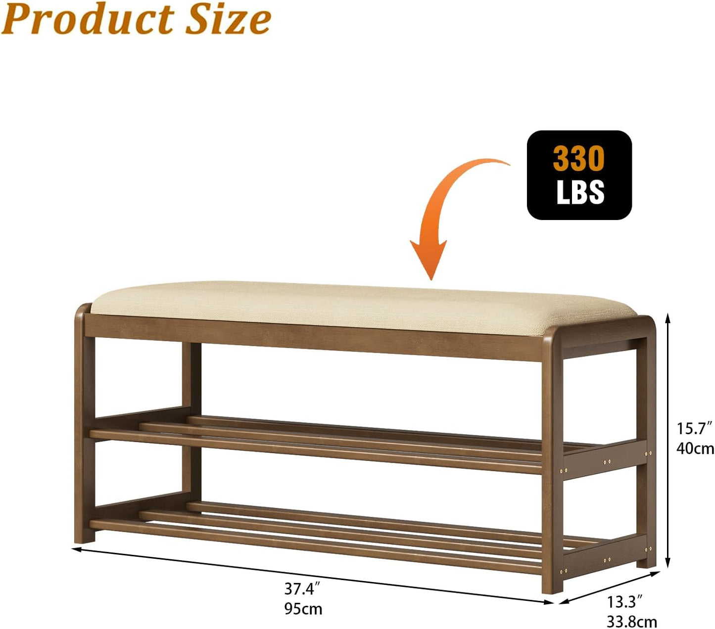 2-Tier Bamboo Shoe Bench with Cushion and Hidden Drawer, Entryway Shoe Rack Organizer with Storage for Hallway, Bedroom, Front Door, Mudroom Seating Bench, Walnut