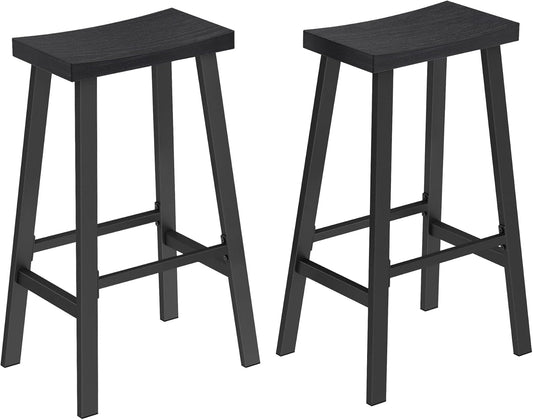 VASAGLE Bar Stools Set of 2, Counter Height Stools, Bar Chairs with Footrest, 29.1 Inches Tall Kitchen Breakfast Stools, Industrial, Living Room Party Room, Black ULBC094B56