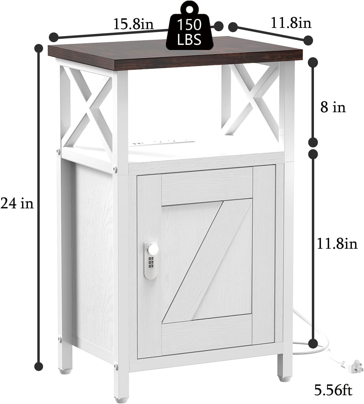 Wooden Nightstand with Lock, Bed Side Table with Drawers, Bedside Table with Charging Station, 3 USB & 2 Outlets, Night Stand with Storage, End Tables for Living Room, Bedroom, Dorm, Walnut