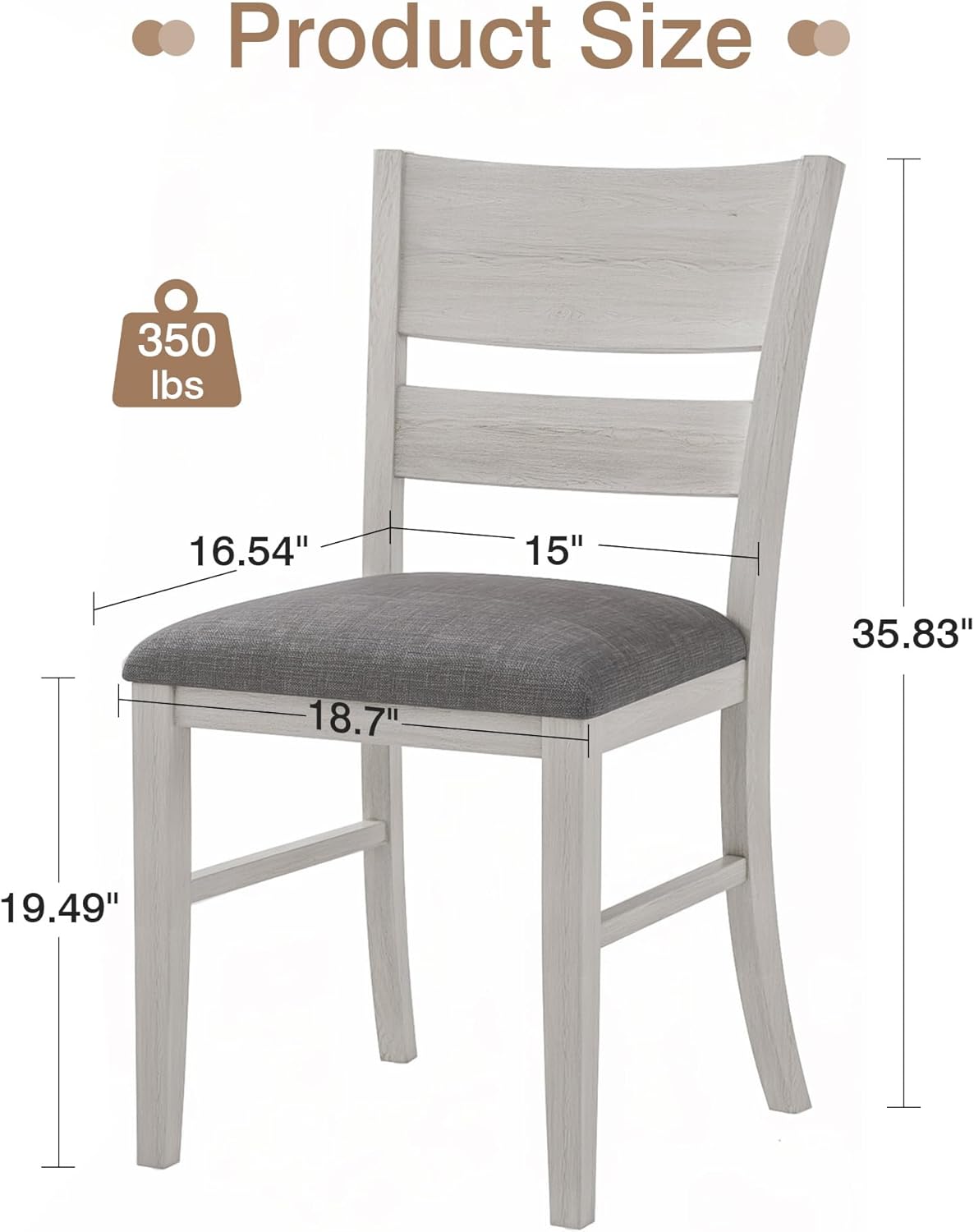 Peatuk Solid Wood Dining Chair Set of 2, Part of Dining Table Set, Mix and Match Table, Chair Sold Separately for Dining Room, Kitchen, Grey