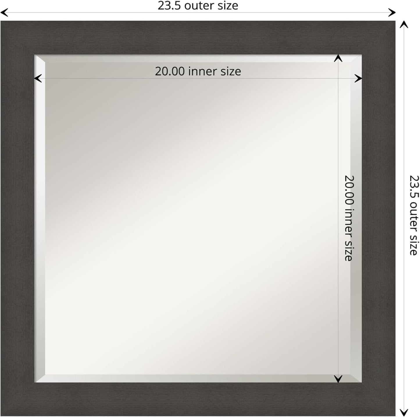 Amanti Art Silver Bathroom Mirror for Over Sink, 24x24 Blaine Light Pewter Narrow Square Vanity Mirror, Medium Modern Contemporary Frame, Hangs Horizonally and Vertically, Bathroom Wall Decor, Beveled