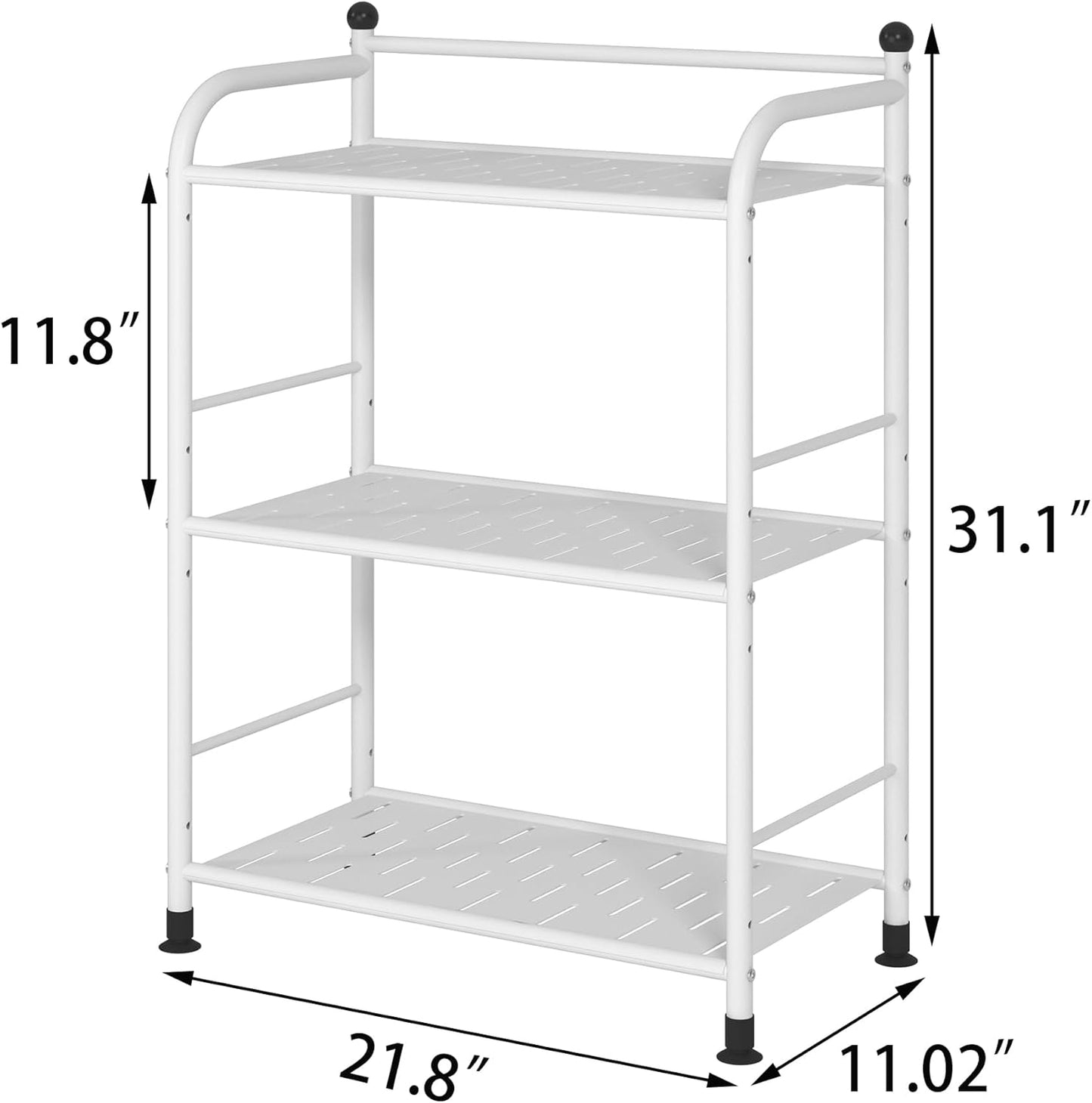 3 Tier Bathroom Storage Open Shelf Unit, Free-Standing Matte Metal Corner Rack Shelving for Kitchen, Living Room, Hallway (Matte White, 3 Tier)