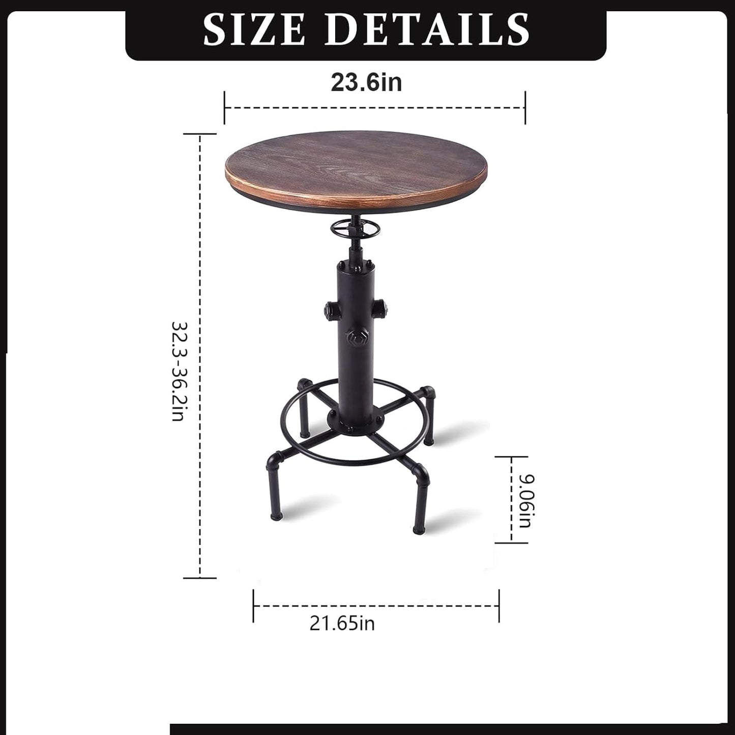 Industrial Tall Bistro Table 32.3-36.2",Adjustable Swivel Pub Table, Kitchen Dining Coffee Bistro Table Metal Hydrant Stylish Design Table