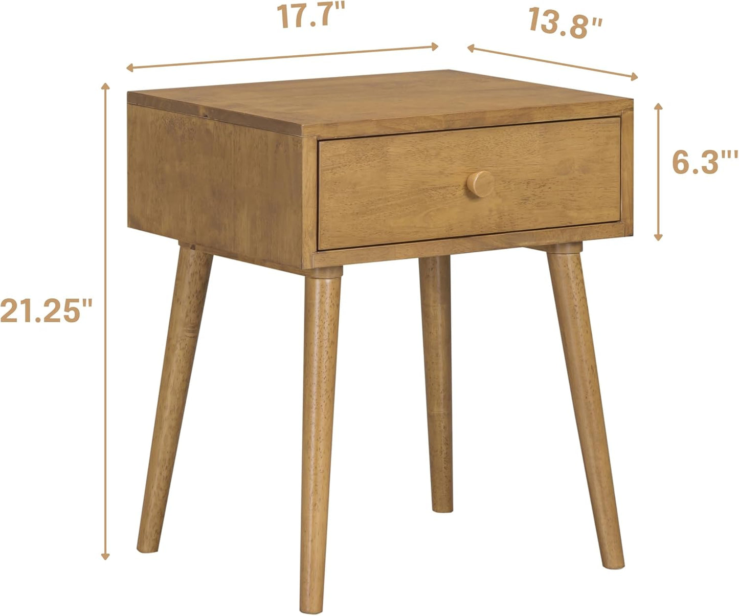 NTC Lux Solid Wood Nightstand, Mid Century Modern Side Table Bedroom, Bedside Furniture, Night Stand, End Table, Easy Assembly - Teak Look