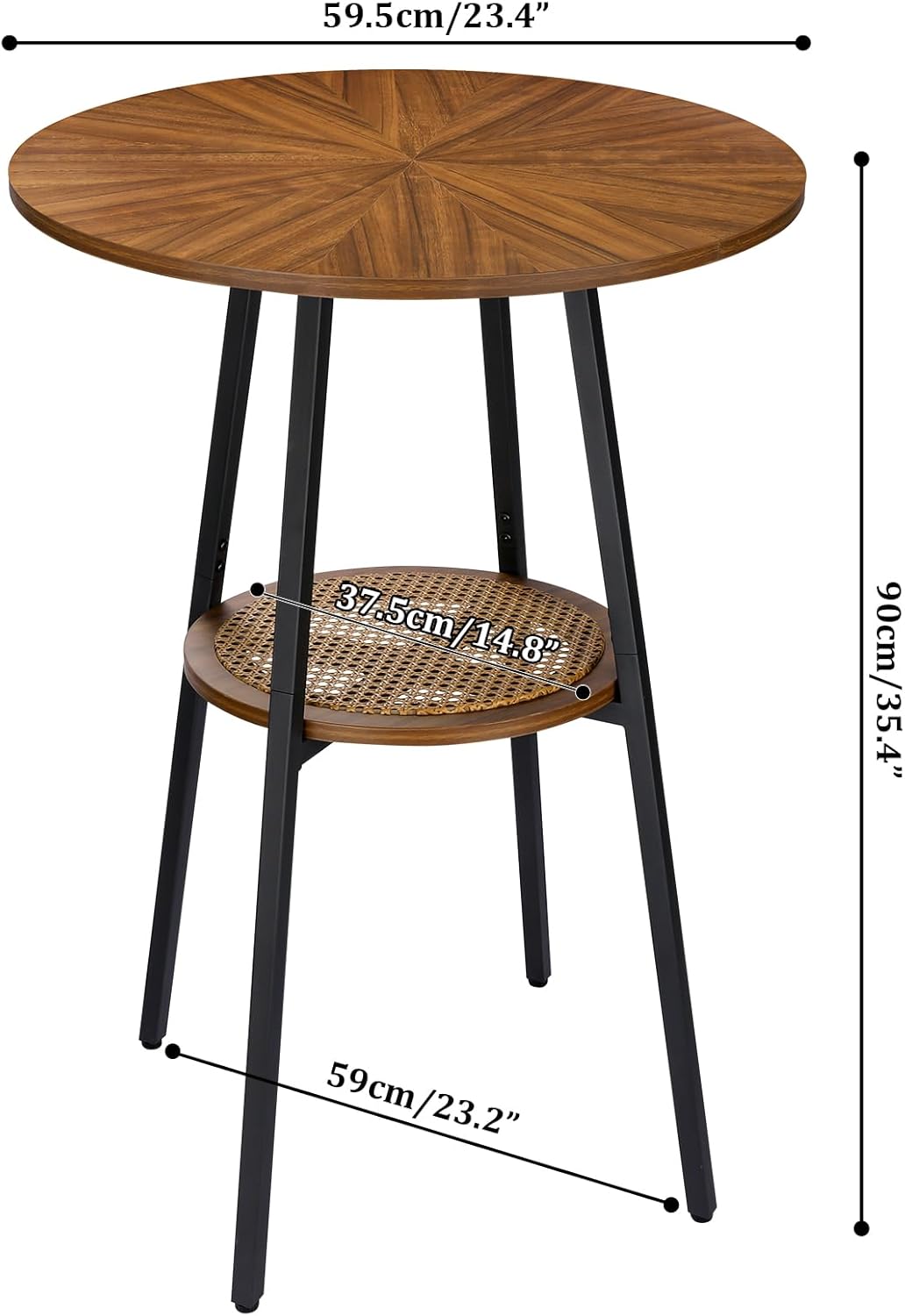 ZYBT Boho Bar Height Table - Rattan Storage Shelf, High Top & Counter Height Dining Table