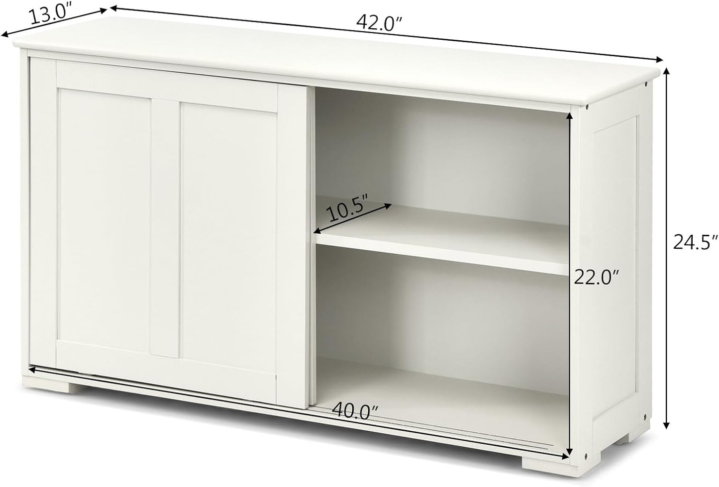 Costzon Sideboard Buffet Cabinet, Wooden Kitchen Storage Cabinet with Adjustable Shelf, Sliding Barn Door, Accent Coffee Bar Cabinet Console Table for Living Room, Dining Room, Hallway (White)