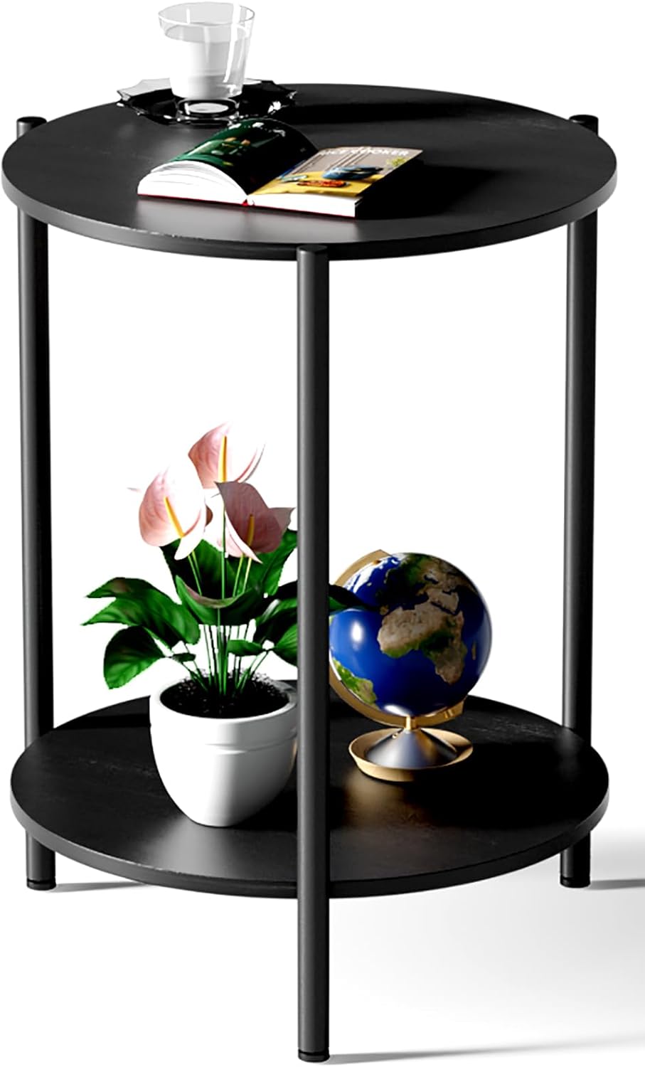 Round Side Table, 2-Tier Circle End Tables with Storage Wood Rustic Small End Tables Farmhouse Side Table for Living Room Bedroom Balcony Small Spaces