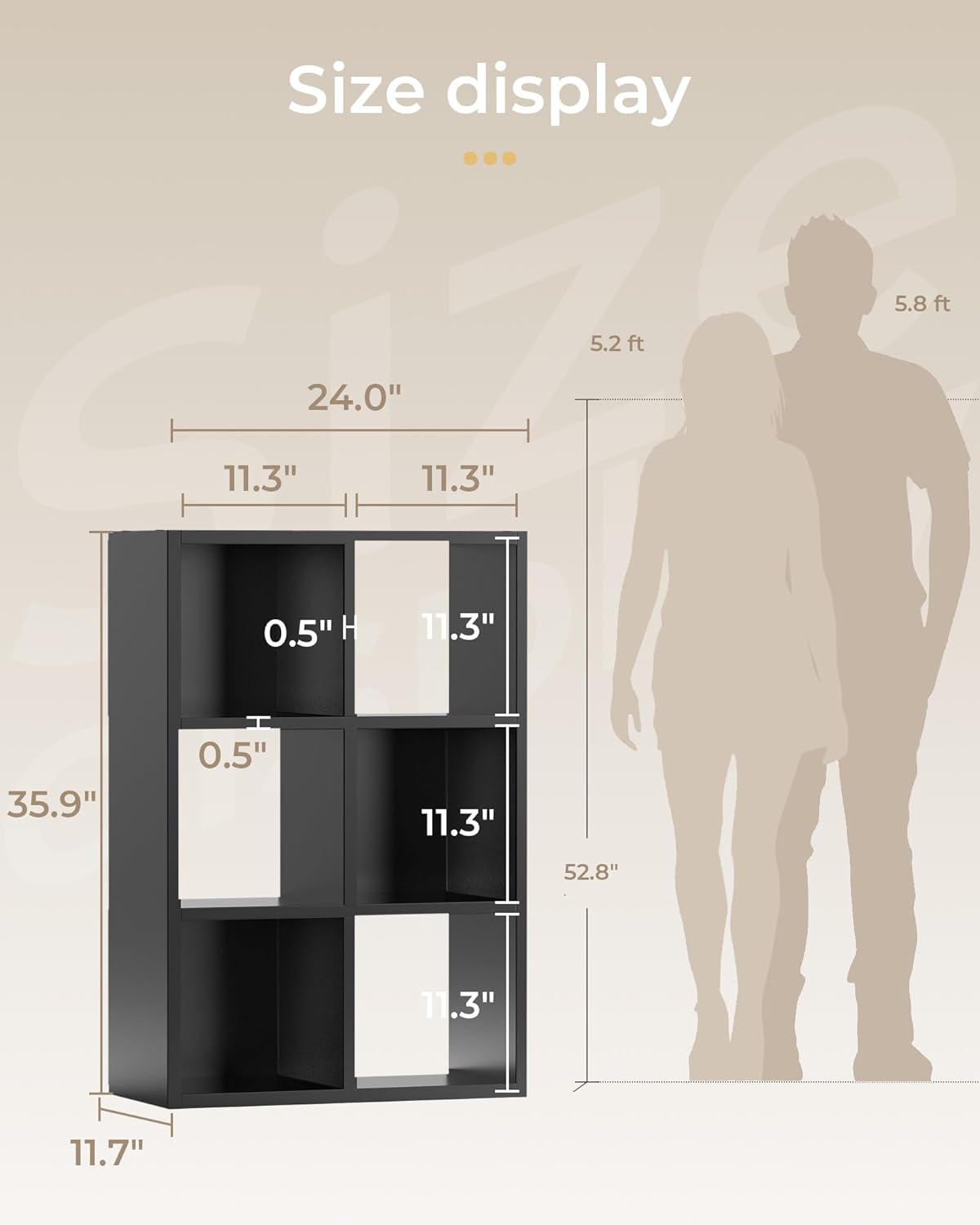 GTPLAYER 6-Cube Storage Organizer, Fits 11" Bins, Vertical or Horizontal Use, Opening Bookshelf, Partial Back Panels, Stackable Design Bookcase, for Closet, Bedroom, Home Office, Black