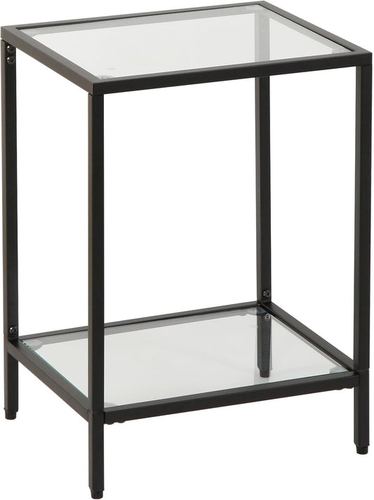Modern 2-Tier Tempered Glass End Table - Stylish Black Metal Side Table for Small Spaces, Perfect for Living Room & Bedroom (Black, 1PCS)