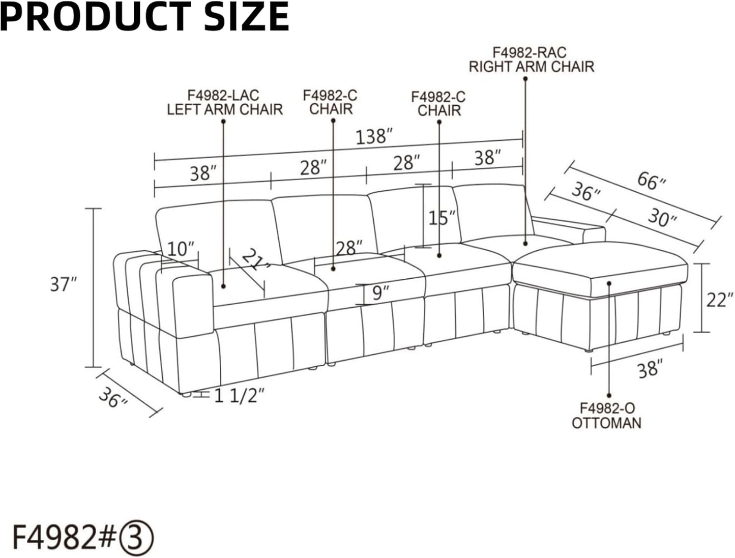 L Shaped Sectional Couches for Living Room, Modular Sectional Couch with Ottoman & Chaise, Modern Lounge Living Room Furniture Sofa for Adults, Dark Grey
